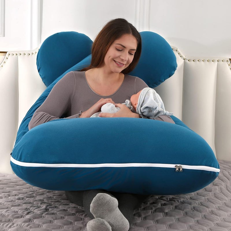 Amagoing 55 inches Pregnancy Pillow, U Shaped Maternity Full Body Pillow for Women, Support for Hip, Leg, Back Pain, Washable Jersey Cover, Double Zipper, Pregnancy Must Haves - Image 4